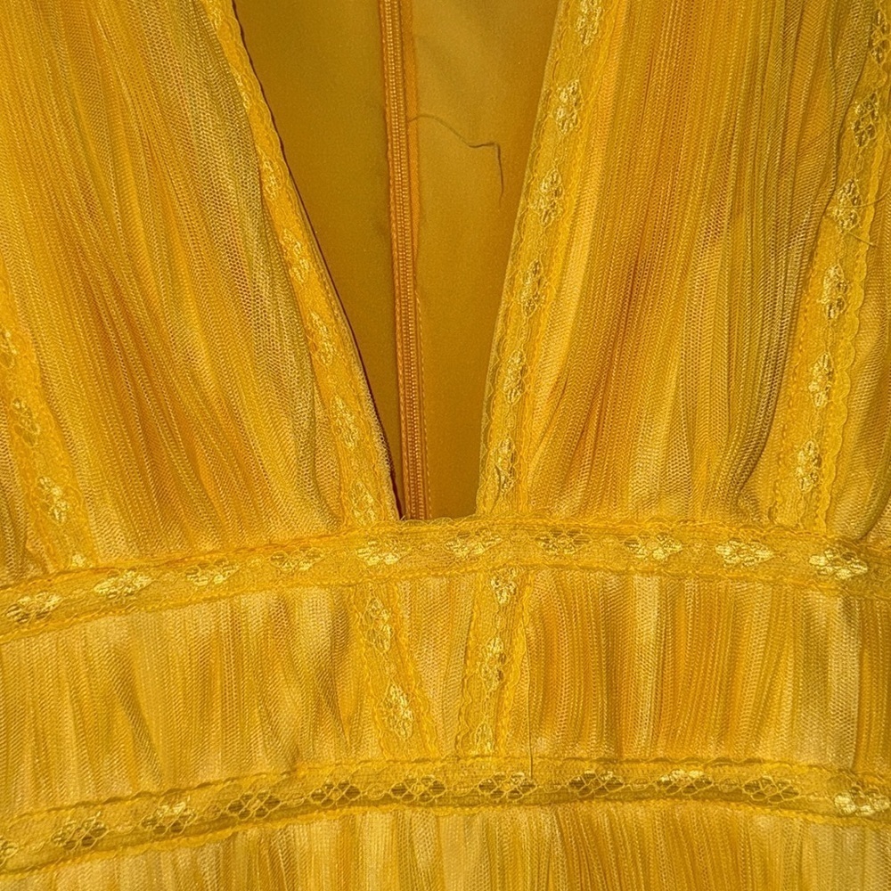 Anthropologie Hutch Pleated Tulle Jumpsuit bright yellow statement bold size 2 - Picture 4 of 14